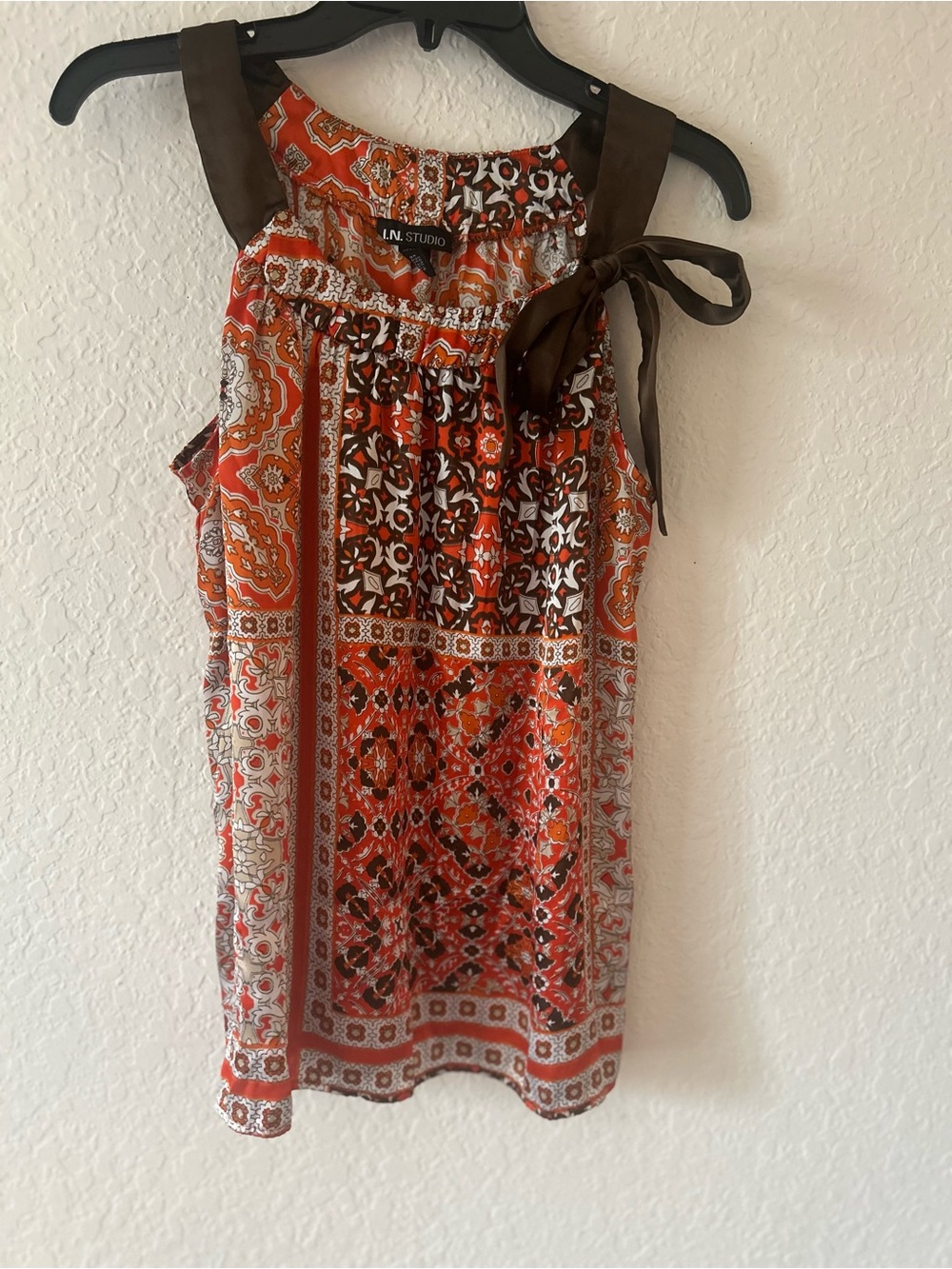 I.N. Studio Orange and Brown Printed Dress with Tie Details